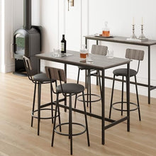 5-Piece Bar Table Set with 4 PU Padded Bar Stools, Backrests, Sturdy Steel Frame, Space-Saving Modern Dining & Home Bar Set for Kitchen & Apartment