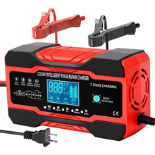 12V and 24V smart battery charger with LCD display and clamps
