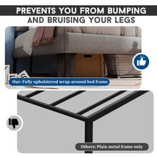 Twin Upholstered Bed Frame with Fabric Headboard, Heavy-Duty Metal Slat Support, 14” Underbed Storage, No Box Spring Needed, Modern Platform Bed