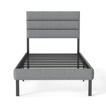 Twin Upholstered Bed Frame with Fabric Headboard, Heavy-Duty Metal Slat Support, 14” Underbed Storage, No Box Spring Needed, Modern Platform Bed