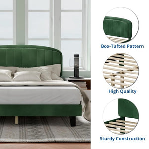 Upholstered Velvet Platform Bed with Adjustable Headboard, Wood Slat Support, No Box Spring Needed