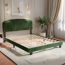 Upholstered Velvet Platform Bed with Adjustable Headboard, Wood Slat Support, No Box Spring Needed