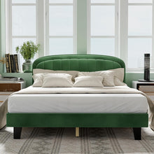 Modern Velvet Queen Bed Frame with Adjustable Headboard – Green