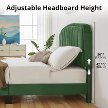 Modern Velvet Queen Bed Frame with Adjustable Headboard – Green