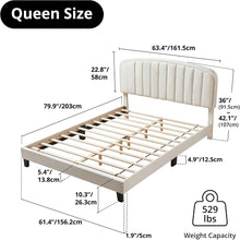Modern Velvet Queen Bed Frame with Adjustable Headboard – White