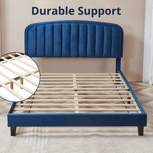 Modern Velvet Queen Bed Frame with Adjustable Headboard – Blue