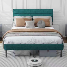 Queen Upholstered Bed Frame with Padded Headboard, Embedded Mattress Design, Noise-Free Steel Slats, 14" Under-Bed Storage, Modern Green Platform Bed