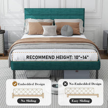 Queen Upholstered Bed Frame with Padded Headboard, Embedded Mattress Design, Noise-Free Steel Slats, 14" Under-Bed Storage, Modern Green Platform Bed