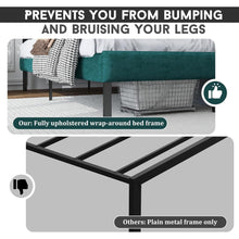 Queen Upholstered Bed Frame with Padded Headboard, Embedded Mattress Design, Noise-Free Steel Slats, 14" Under-Bed Storage, Modern Green Platform Bed