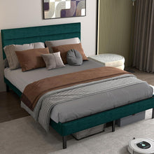 Queen Upholstered Bed Frame with Padded Headboard, Embedded Mattress Design, Noise-Free Steel Slats, 14" Under-Bed Storage, Modern Green Platform Bed