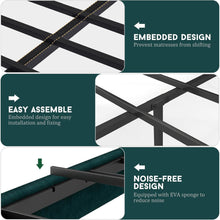 Queen Upholstered Bed Frame with Padded Headboard, Embedded Mattress Design, Noise-Free Steel Slats, 14" Under-Bed Storage, Modern Green Platform Bed