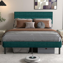 Queen Upholstered Bed Frame with Padded Headboard, Embedded Mattress Design, Noise-Free Steel Slats, 14" Under-Bed Storage, Modern Green Platform Bed