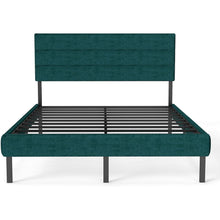 Queen Upholstered Bed Frame with Padded Headboard, Embedded Mattress Design, Noise-Free Steel Slats, 14" Under-Bed Storage, Modern Green Platform Bed