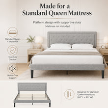 Queen Bed Frame, Grey Tufted Upholstered Platform Bed