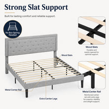 Queen Bed Frame, Grey Tufted Upholstered Platform Bed