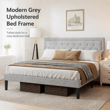 Queen Bed Frame, Grey Tufted Upholstered Platform Bed