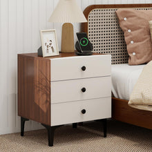 3-Drawer Nightstand with Charging Station – Wood Bedside Table with Leather-Style Fronts, AC Outlet + USB + Type-C, Modern End Table for Bedroom & Living Room