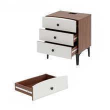 3-Drawer Nightstand with Charging Station – Wood Bedside Table with Leather-Style Fronts, AC Outlet + USB + Type-C, Modern End Table for Bedroom & Living Room