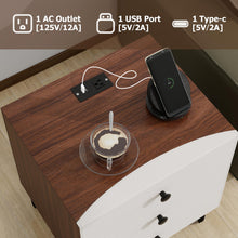 3-Drawer Nightstand with Charging Station – Wood Bedside Table with Leather-Style Fronts, AC Outlet + USB + Type-C, Modern End Table for Bedroom & Living Room