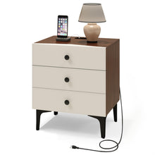3-Drawer Nightstand with Charging Station – Wood Bedside Table with Leather-Style Fronts, AC Outlet + USB + Type-C, Modern End Table for Bedroom & Living Room
