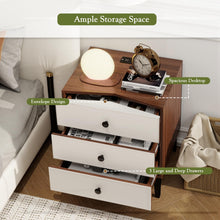 3-Drawer Nightstand with Charging Station – Wood Bedside Table with Leather-Style Fronts, AC Outlet + USB + Type-C, Modern End Table for Bedroom & Living Room