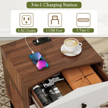 3-Drawer Nightstand with Charging Station – Wood Bedside Table with Leather-Style Fronts, AC Outlet + USB + Type-C, Modern End Table for Bedroom & Living Room