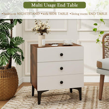 3-Drawer Nightstand with Charging Station – Wood Bedside Table with Leather-Style Fronts, AC Outlet + USB + Type-C, Modern End Table for Bedroom & Living Room