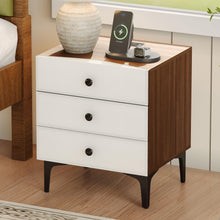 3-Drawer Nightstand with Charging Station – Wood Bedside Table with Leather-Style Fronts, AC Outlet + USB + Type-C, Modern End Table for Bedroom & Living Room