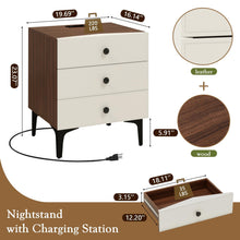 3-Drawer Nightstand with Charging Station – Wood Bedside Table with Leather-Style Fronts, AC Outlet + USB + Type-C, Modern End Table for Bedroom & Living Room