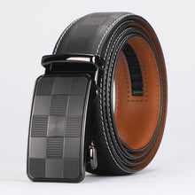Men’s Ratchet Belt Automatic Slide Buckle Leather Belt with Micro-Adjust Track Cut-to-Fit Adjustable Dress Belt 3.5 cm Width No-Hole Precision Fit