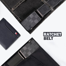 Men’s Ratchet Belt Automatic Slide Buckle Leather Belt with Micro-Adjust Track Cut-to-Fit Adjustable Dress Belt 3.5 cm Width No-Hole Precision Fit