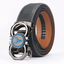 Men's Ratchet Belt, Gold Deer Accent Automatic Buckle Dress Belt, 3.5cm Adjustable Cut-to-Fit Waist Belt, Black Textured Reversible Business Casual Belt for Men, Gift for Him, Model DX38