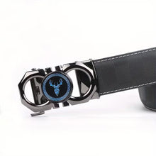 Men's Ratchet Belt, Gold Deer Accent Automatic Buckle Dress Belt, 3.5cm Adjustable Cut-to-Fit Waist Belt, Black Textured Reversible Business Casual Belt for Men, Gift for Him, Model DX38