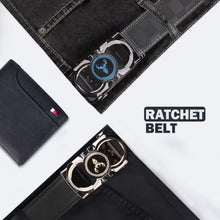 Men's Ratchet Belt, Gold Deer Accent Automatic Buckle Dress Belt, 3.5cm Adjustable Cut-to-Fit Waist Belt, Black Textured Reversible Business Casual Belt for Men, Gift for Him, Model DX38