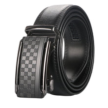 Men's Ratchet Belt, Genuine Cowhide Leather Automatic Slide Buckle Dress Belt, 3.5cm Adjustable Trim-to-Fit No-Hole Waist Belt, Black Business Casual Belt for Men, Gift for Him, Model DL23