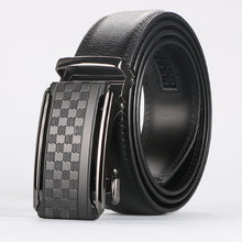 Men's Ratchet Belt, Geometric Automatic Slide Buckle Dress Belt, 3.5cm Width Adjustable No-Hole Waist Belt, Black Textured Business Casual Belt for Men, Daily Wear Gift for Him, Model DTG51