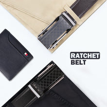 Men's Ratchet Belt, Genuine Cowhide Leather Automatic Slide Buckle Dress Belt, 3.5cm Adjustable Trim-to-Fit No-Hole Waist Belt, Black Business Casual Belt for Men, Gift for Him, Model DL23