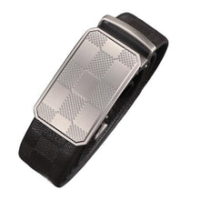 Men's Ratchet Belt, Geometric Automatic Slide Buckle Dress Belt, 3.5cm Width Adjustable No-Hole Waist Belt, Black Textured Business Casual Belt for Men, Daily Wear Gift for Him, Model DTG51