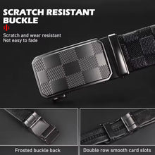 Men's Ratchet Belt, Geometric Automatic Slide Buckle Dress Belt, 3.5cm Width Adjustable No-Hole Waist Belt, Black Textured Business Casual Belt for Men, Daily Wear Gift for Him, Model DTG51