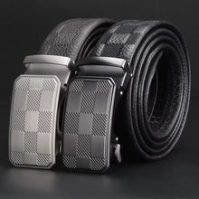Men's Ratchet Belt, Geometric Automatic Slide Buckle Dress Belt, 3.5cm Width Adjustable No-Hole Waist Belt, Black Textured Business Casual Belt for Men, Daily Wear Gift for Him, Model DTG51