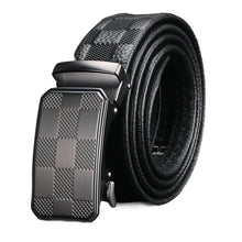 Men's Ratchet Belt, Geometric Automatic Slide Buckle Dress Belt, 3.5cm Width Adjustable No-Hole Waist Belt, Black Textured Business Casual Belt for Men, Daily Wear Gift for Him, Model DTG51