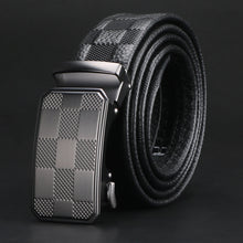 Men's Ratchet Belt, Geometric Automatic Slide Buckle Dress Belt, 3.5cm Width Adjustable No-Hole Waist Belt, Black Textured Business Casual Belt for Men, Daily Wear Gift for Him, Model DTG51