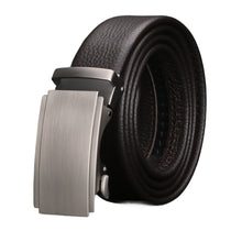 Men’s Ratchet Belt – Top Layer Cowhide Leather, Adjustable Slide Buckle, Trim-to-Fit, 1.38” Wide, Black/Silver