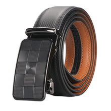 Men’s Ratchet Dress Belt – Adjustable Leather with Plaid Auto-Lock Buckle, Trim-to-Fit, 1.38” Wide, Black