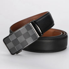 Men’s Ratchet Dress Belt – Adjustable Leather with Plaid Auto-Lock Buckle, Trim-to-Fit, 1.38” Wide, Black