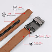 Men’s Ratchet Dress Belt – Adjustable Leather with Plaid Auto-Lock Buckle, Trim-to-Fit, 1.38” Wide, Black