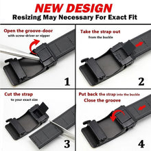 Men’s Ratchet Dress Belt – Adjustable Leather with Plaid Auto-Lock Buckle, Trim-to-Fit, 1.38” Wide, Black