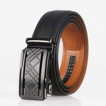Men's Ratchet Belt, Automatic Slide Buckle Leather Belt, 3.5cm Width Adjustable Cut-to-Fit Dress Belt, Black No-Hole Micro-Adjust Business Casual Belt for Men, Gift for Him, Model DX25