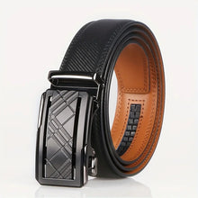 Men's Ratchet Belt, Automatic Slide Buckle Leather Belt, 3.5cm Width Adjustable Cut-to-Fit Dress Belt, Black No-Hole Micro-Adjust Business Casual Belt for Men, Gift for Him, Model DX25