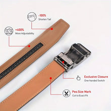 Men's Ratchet Belt, Automatic Slide Buckle Leather Belt, 3.5cm Width Adjustable Cut-to-Fit Dress Belt, Black No-Hole Micro-Adjust Business Casual Belt for Men, Gift for Him, Model DX25